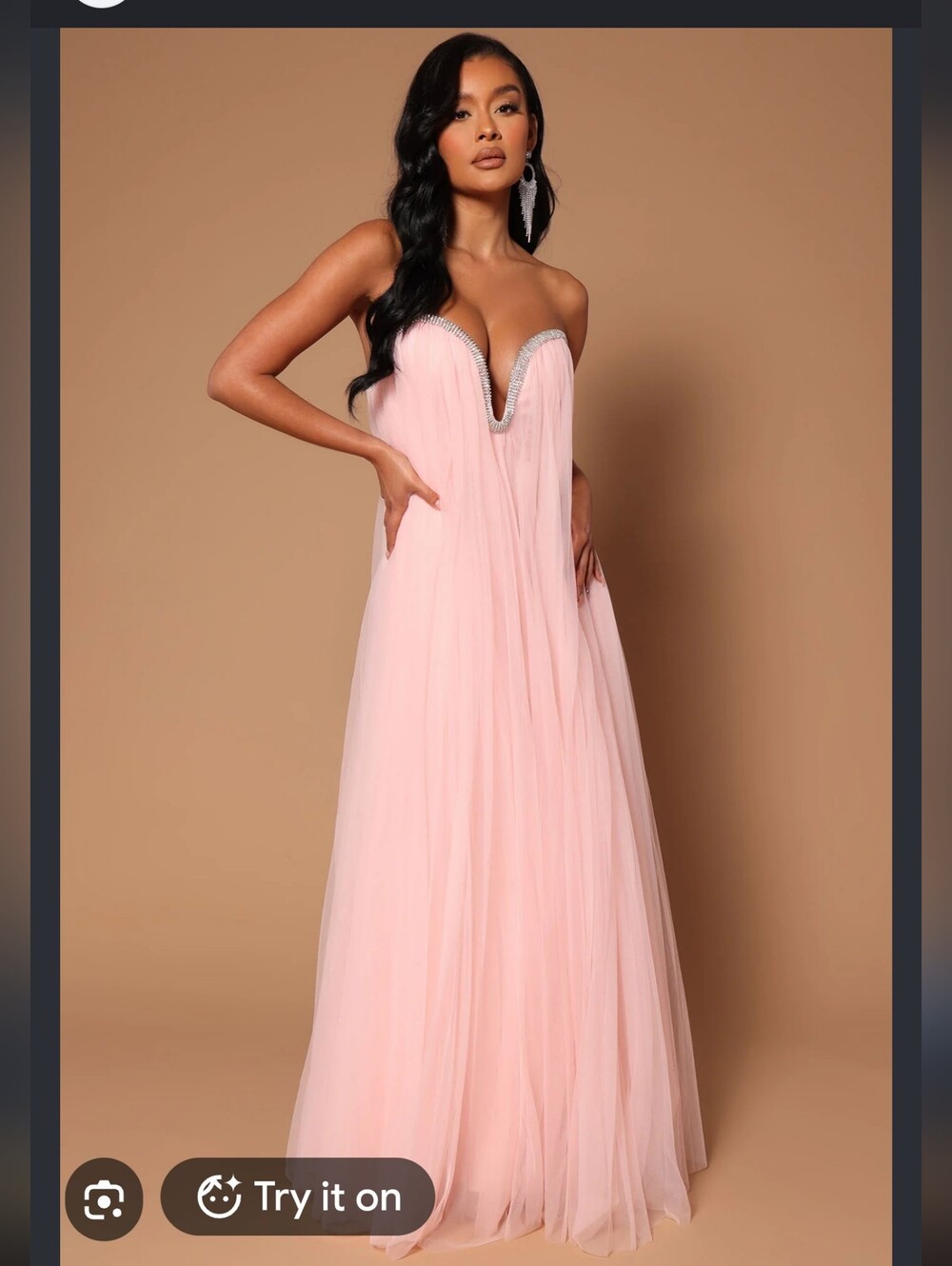 Fashion Nova Luxe Dusty Pink Tulle Strapless Gown